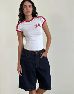 Motel Rocks Basic Tops | Printed Tops-Salda Tee in White with Tango Red Binding WhitewithTangoRedBinding