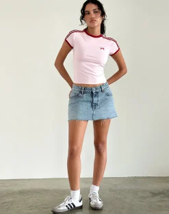 Motel Rocks Basic Tops | Tees-Salda Top in Light Pink with Adrenaline Red Binding and Bow Embroidery LightPinkwithAdrenalineRedBindingandBowEmbroidery