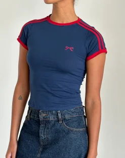 Motel Rocks Basic Tops-Salda Top in Navy with Adrenaline Red Binding and Logo NavywithAdrenalineRedBindingandLogo