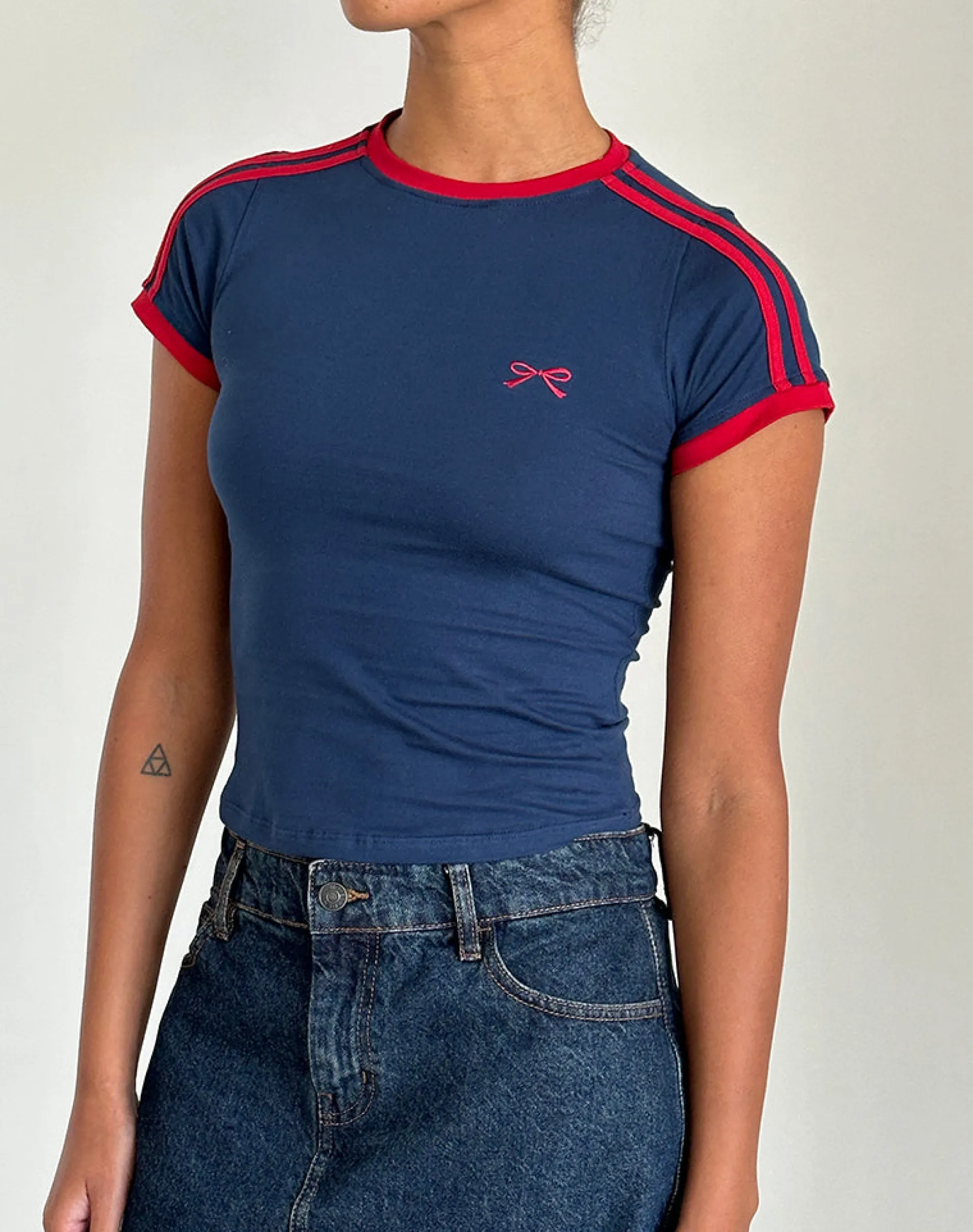 Motel Rocks Basic Tops-Salda Top in Navy with Adrenaline Red Binding and Logo NavywithAdrenalineRedBindingandLogo