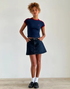 Motel Rocks Basic Tops-Salda Top in Navy with Adrenaline Red Binding and Logo NavywithAdrenalineRedBindingandLogo