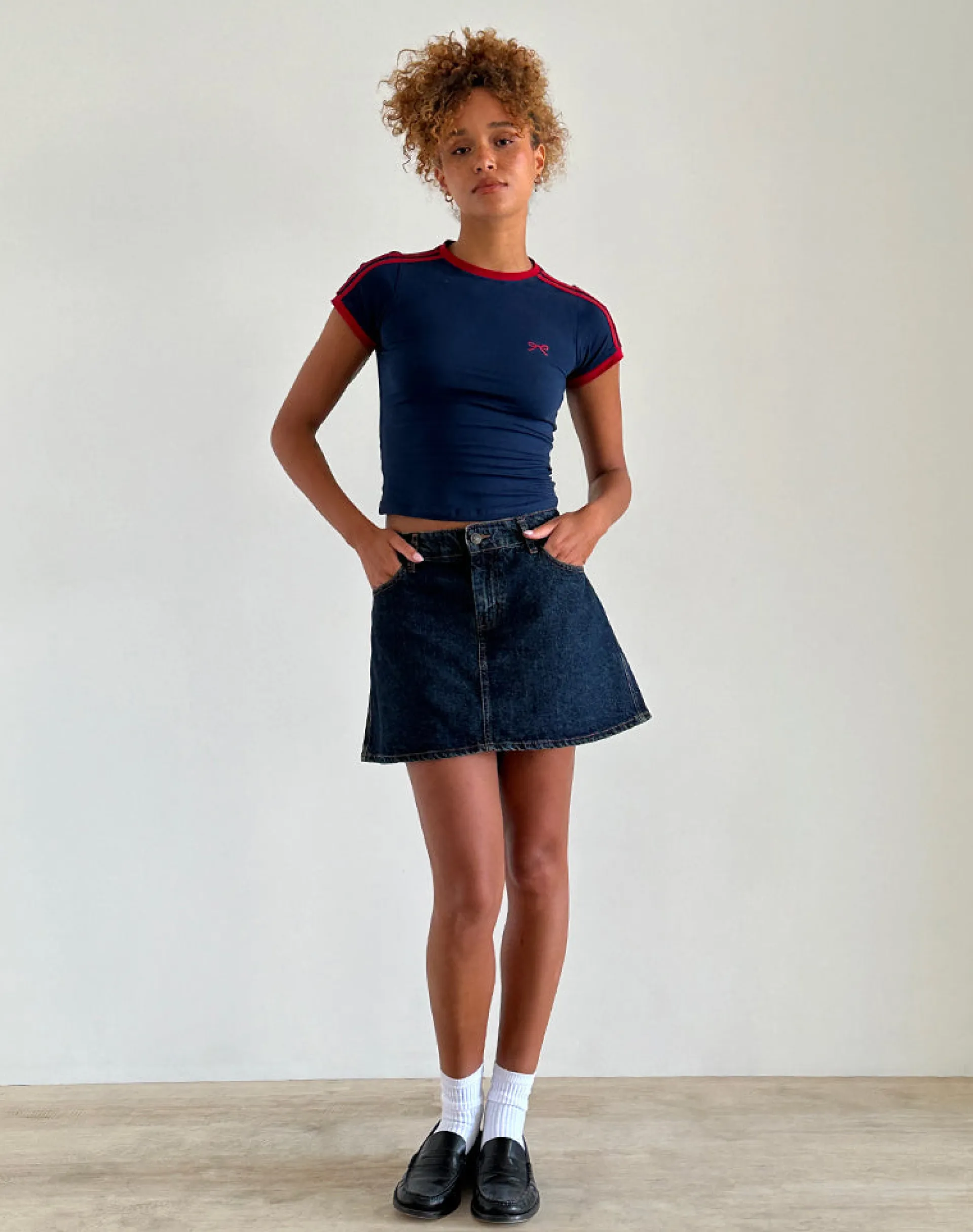 Motel Rocks Basic Tops-Salda Top in Navy with Adrenaline Red Binding and Logo NavywithAdrenalineRedBindingandLogo