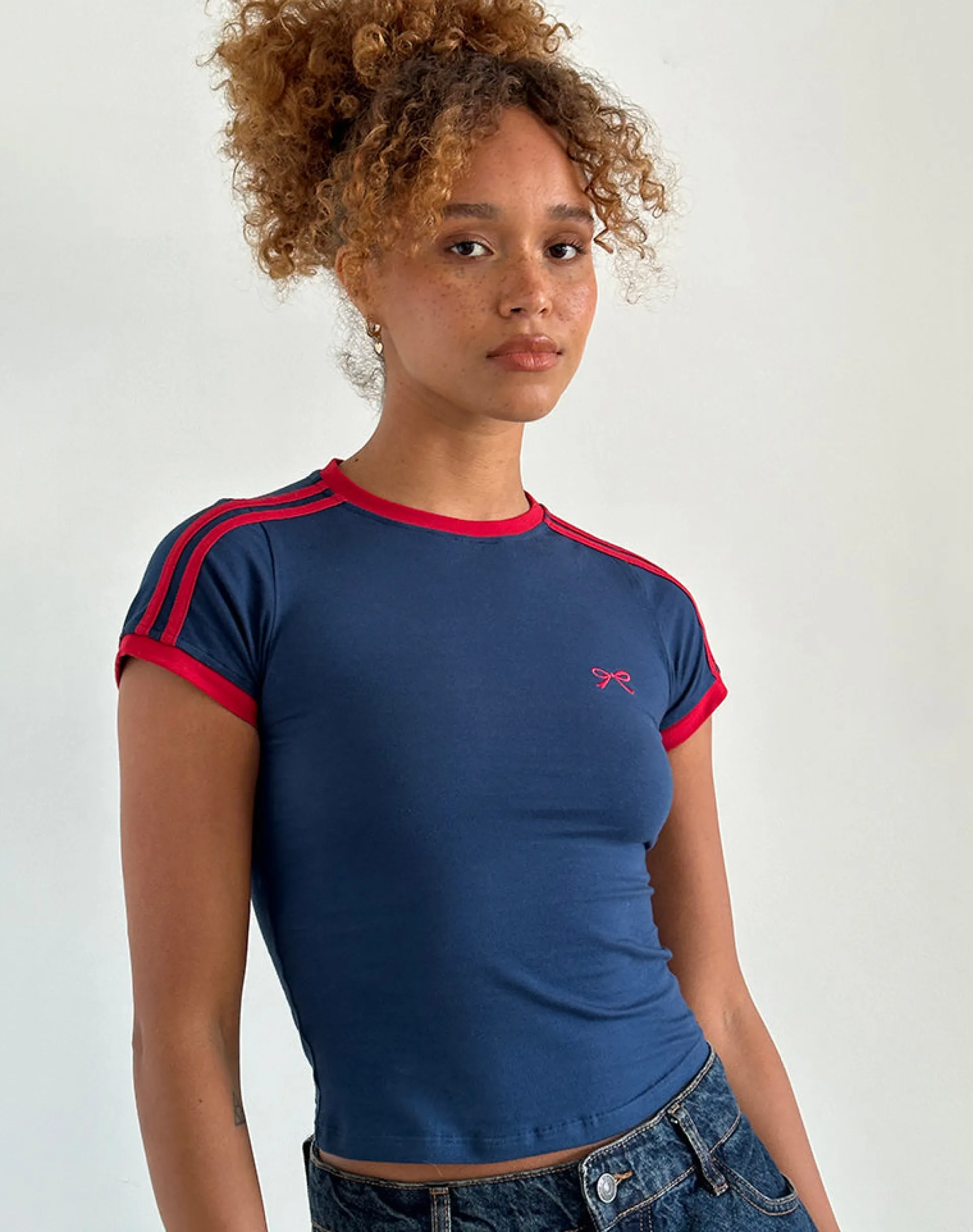 Motel Rocks Basic Tops-Salda Top in Navy with Adrenaline Red Binding and Logo NavywithAdrenalineRedBindingandLogo