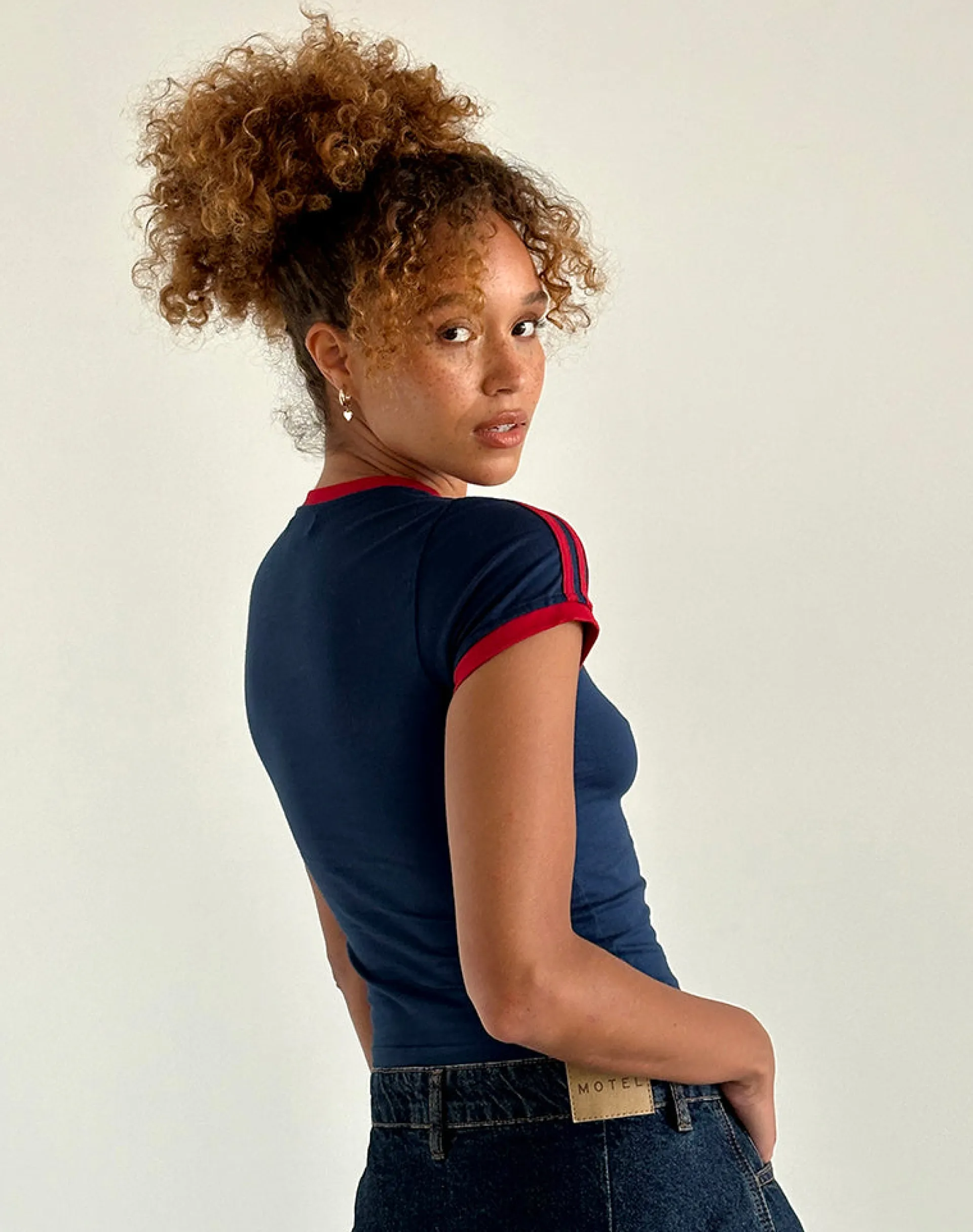 Motel Rocks Basic Tops-Salda Top in Navy with Adrenaline Red Binding and Logo NavywithAdrenalineRedBindingandLogo