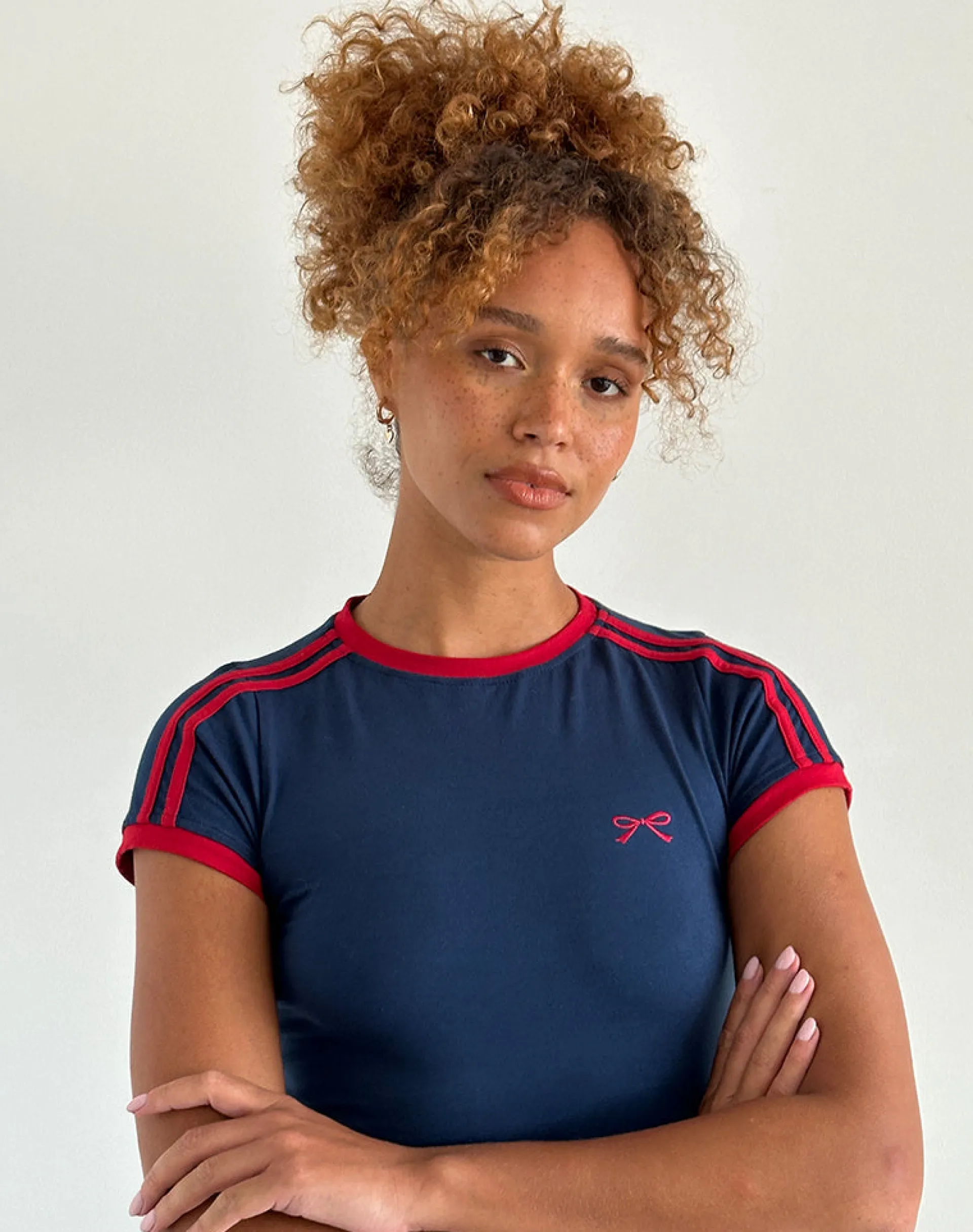 Motel Rocks Basic Tops-Salda Top in Navy with Adrenaline Red Binding and Logo NavywithAdrenalineRedBindingandLogo