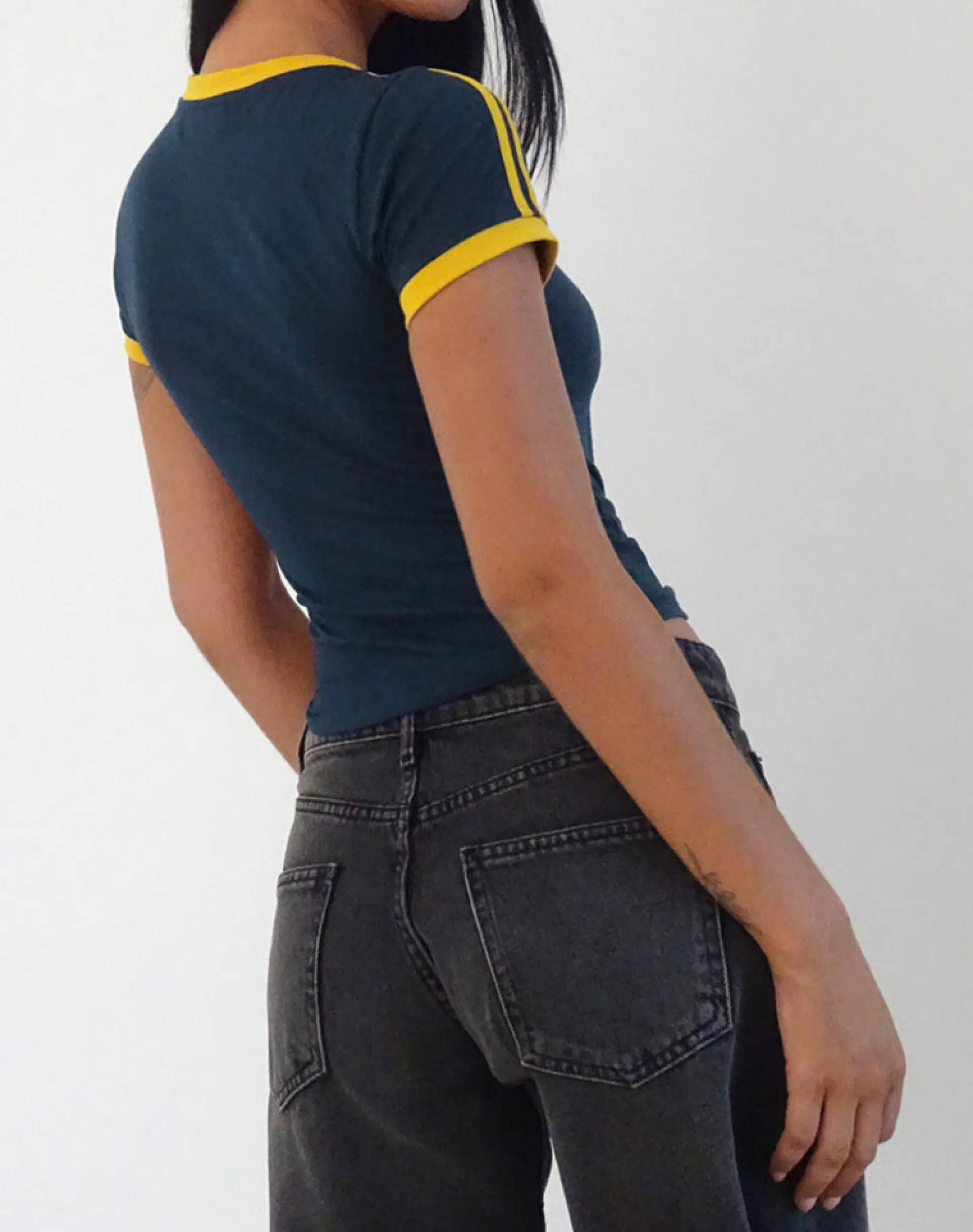 Motel Rocks Basics | Basic Tops-Salda Top in Navy with Mustard Binding and Bow Embroidery NavywithMustardBindingandBowEmbroidery