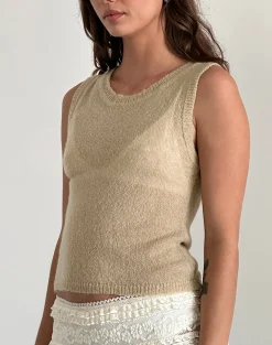 Motel Rocks Vest Tops-Salisha Tank Top in Natural Sheer Knit NaturalSheerKnit