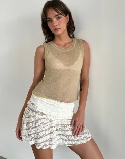 Motel Rocks Vest Tops-Salisha Tank Top in Natural Sheer Knit NaturalSheerKnit