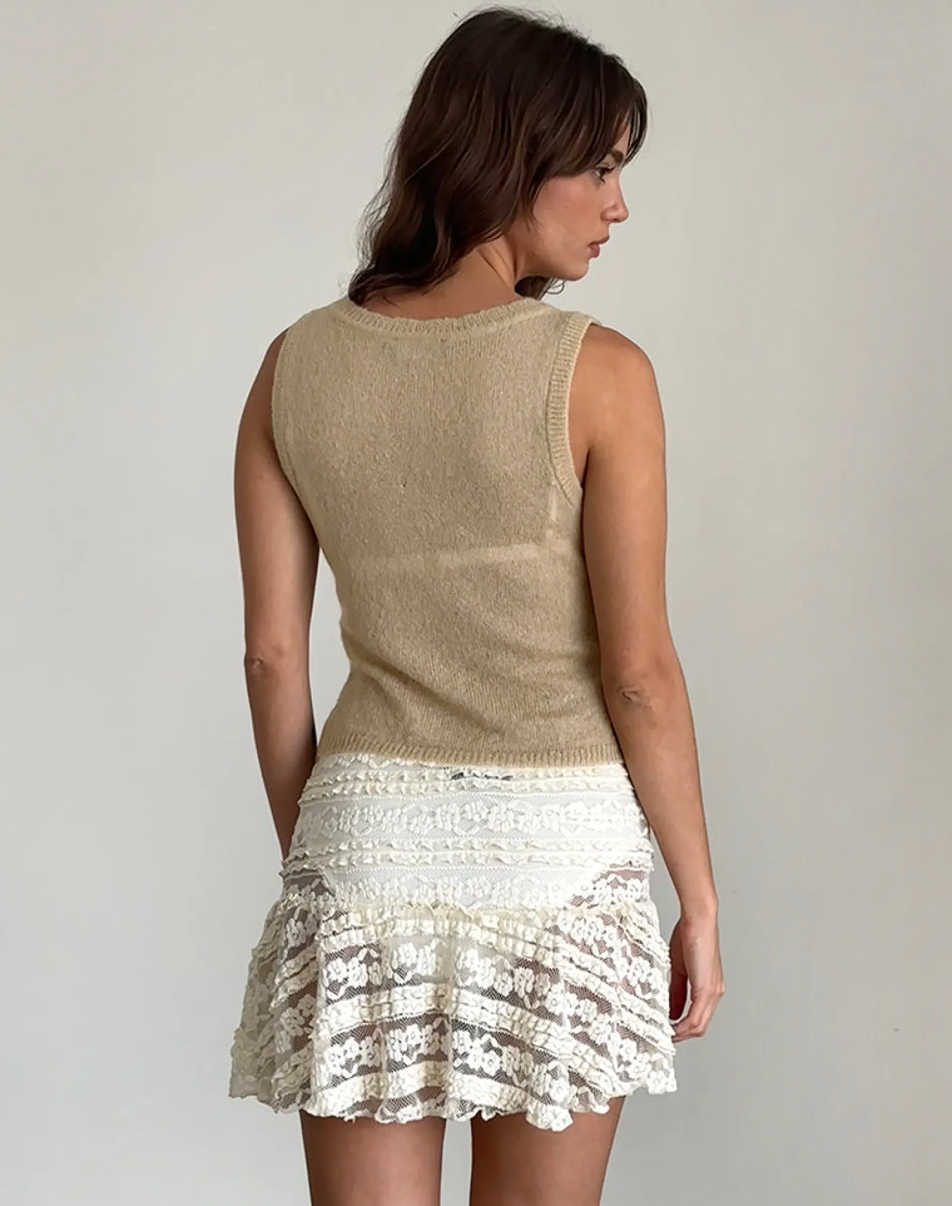 Motel Rocks Vest Tops-Salisha Tank Top in Natural Sheer Knit NaturalSheerKnit