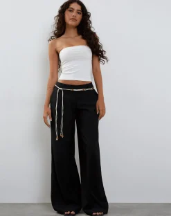 Motel Rocks Low Rise Pants-Salisu Wide Leg Trouser in Tailoring Black TailoringBlack