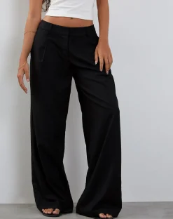 Motel Rocks Low Rise Pants-Salisu Wide Leg Trouser in Tailoring Black TailoringBlack