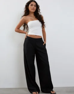 Motel Rocks Low Rise Pants-Salisu Wide Leg Trouser in Tailoring Black TailoringBlack