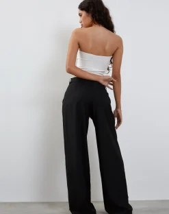 Motel Rocks Low Rise Pants-Salisu Wide Leg Trouser in Tailoring Black TailoringBlack