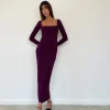 Motel Rocks Basics | Bodycon Dresses-SAMAIRA DRESS RIB AUBERGINE