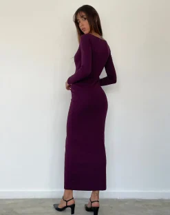 Motel Rocks Basics | Bodycon Dresses-SAMAIRA DRESS RIB AUBERGINE