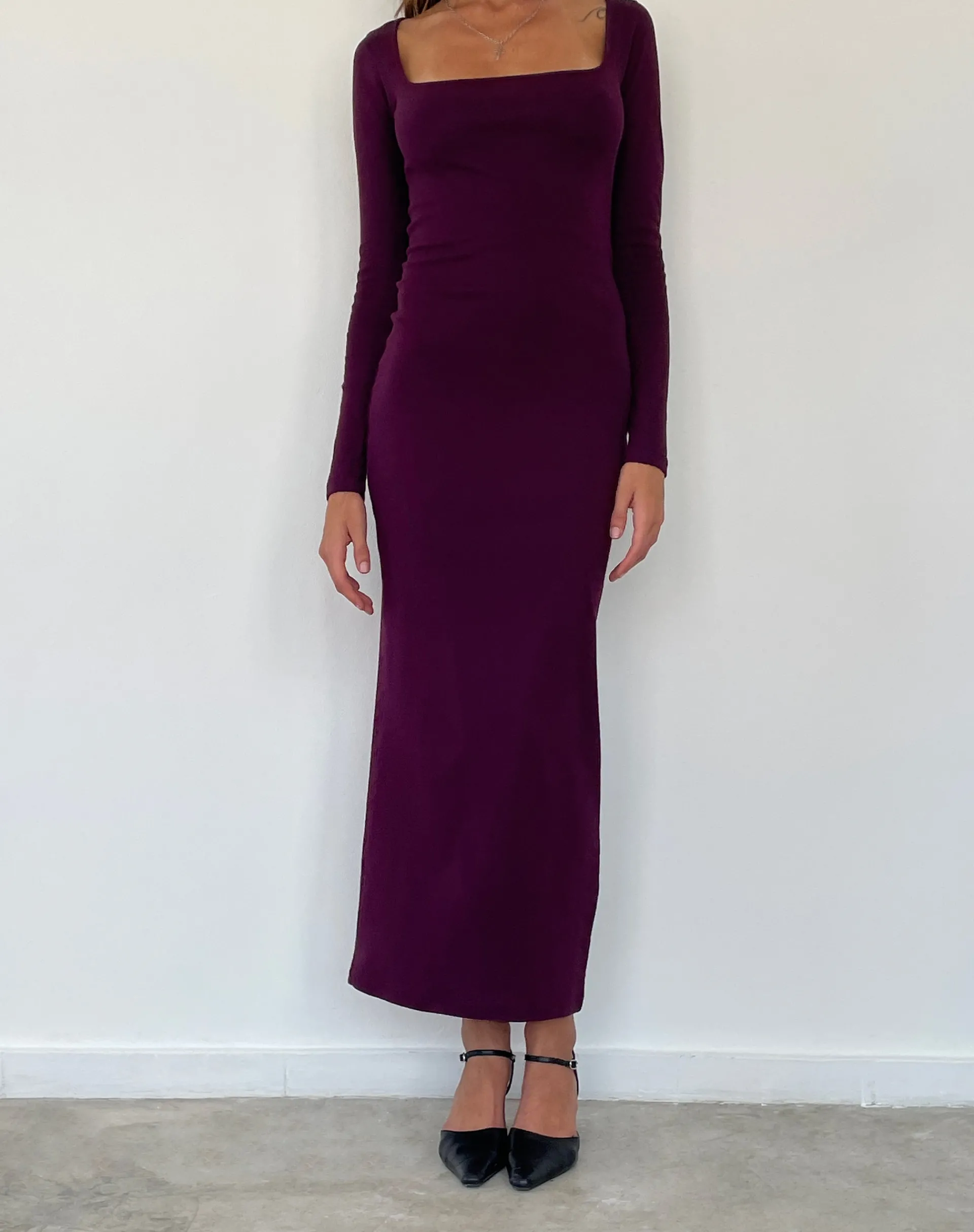 Motel Rocks Basics | Bodycon Dresses-SAMAIRA DRESS RIB AUBERGINE