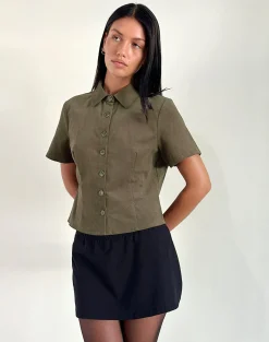 Motel Rocks Shirts And Blouses-Samas Shirt in Cord Taupe CordTaupe