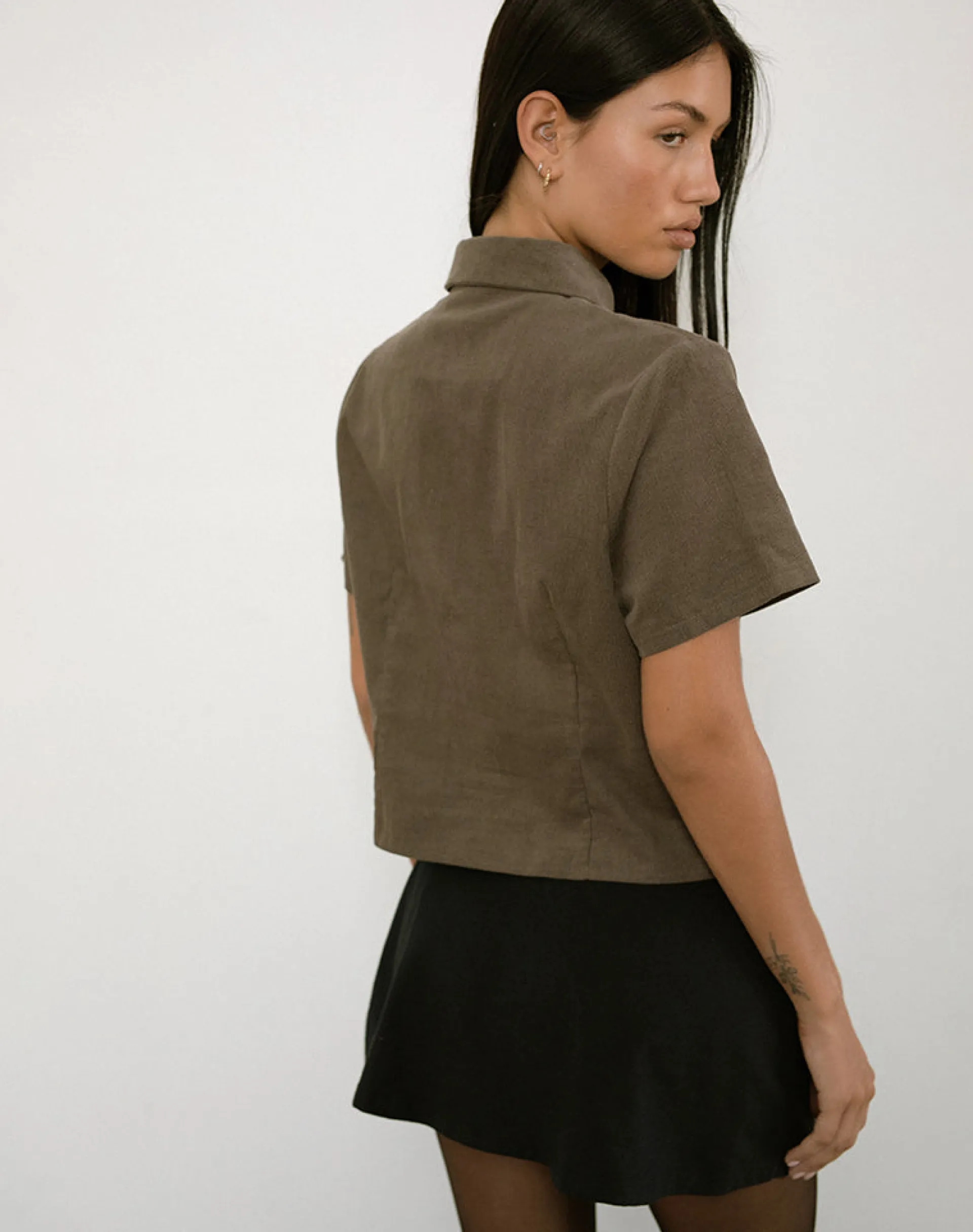 Motel Rocks Shirts And Blouses-Samas Shirt in Cord Taupe CordTaupe