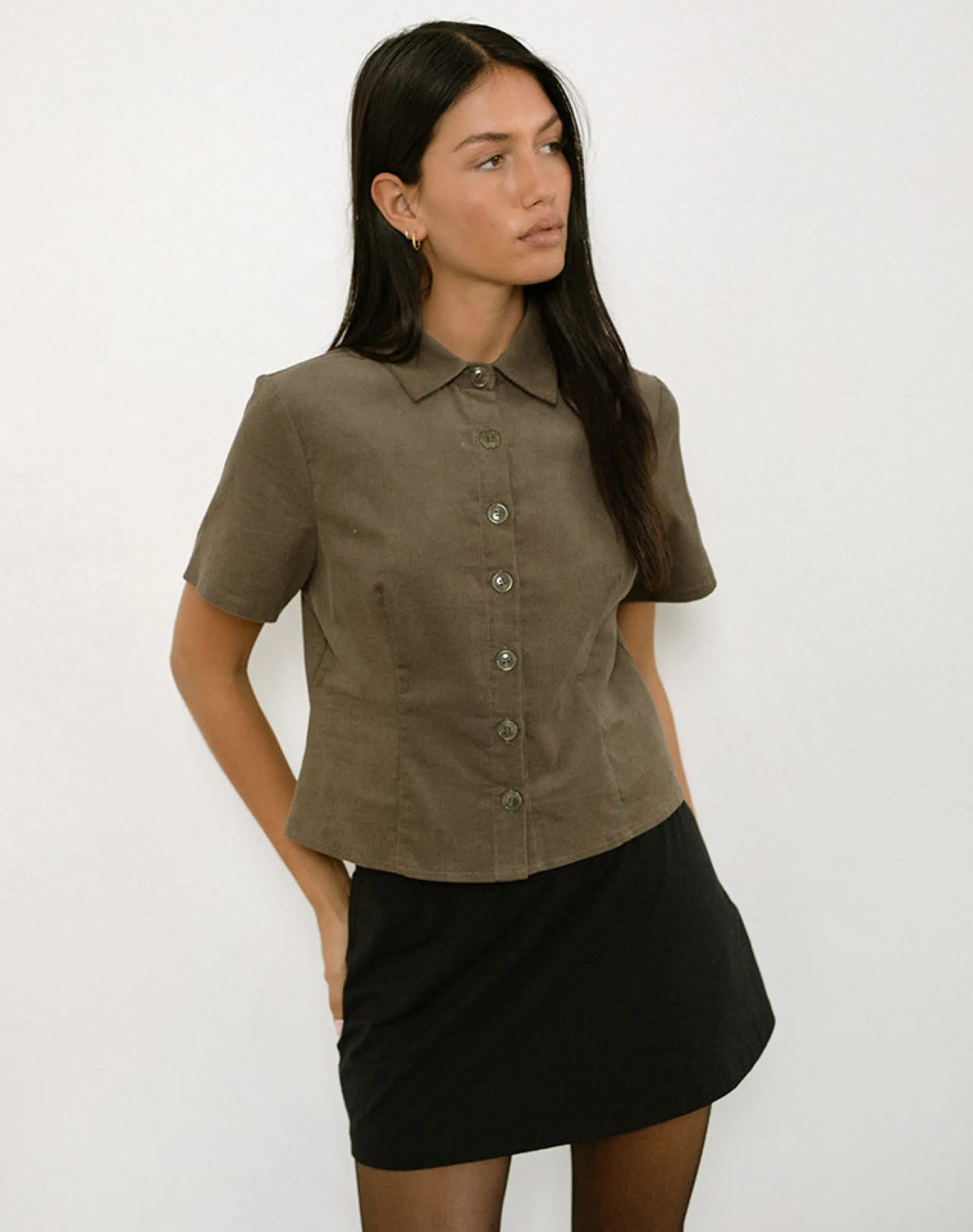 Motel Rocks Shirts And Blouses-Samas Shirt in Cord Taupe CordTaupe
