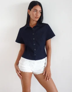 Motel Rocks Shirts And Blouses-Samas Shirt in Dark Indigo darkindigo
