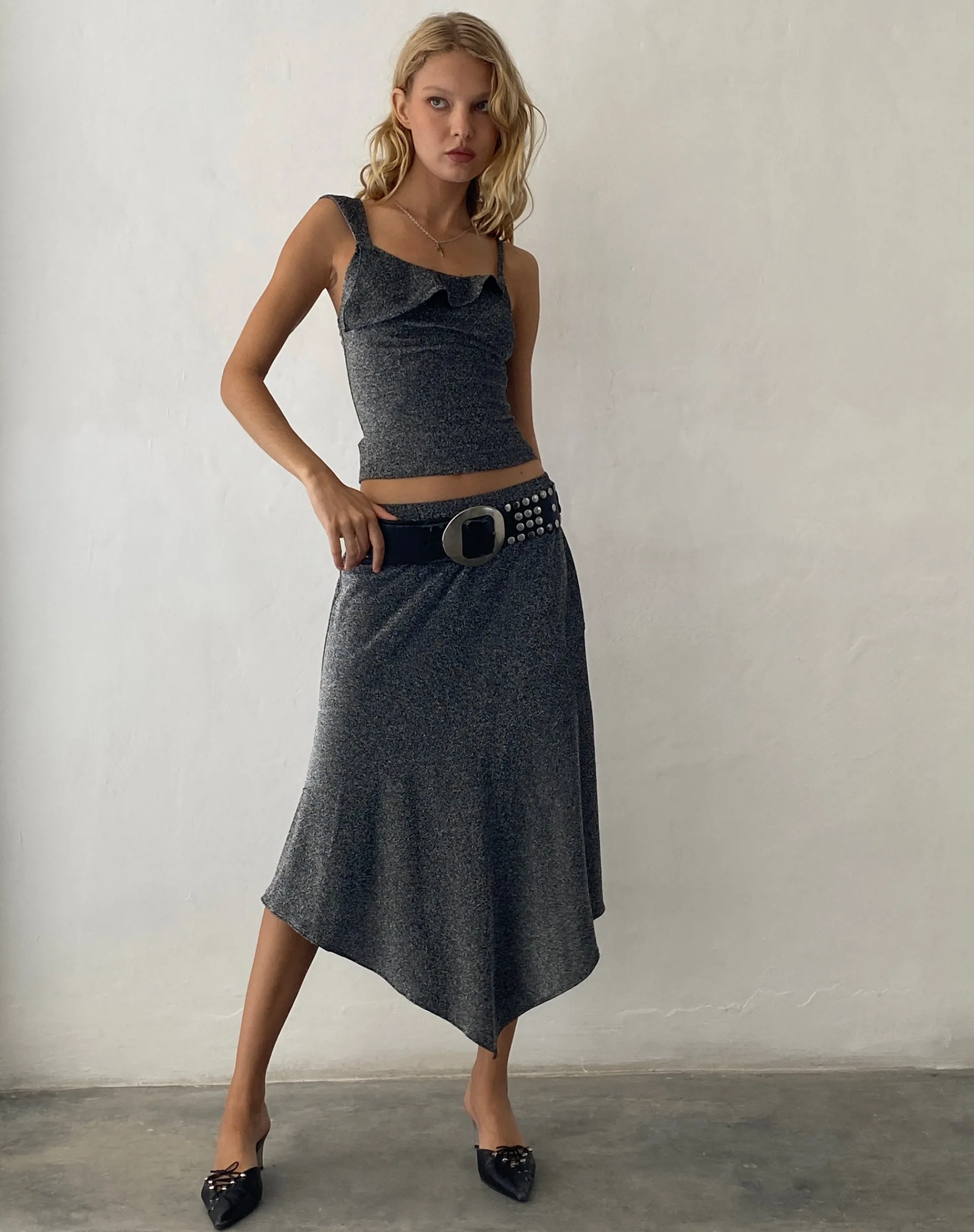 Motel Rocks Strappy Tops-Sambu Cami Top in Black Shimmer BlackShimmer