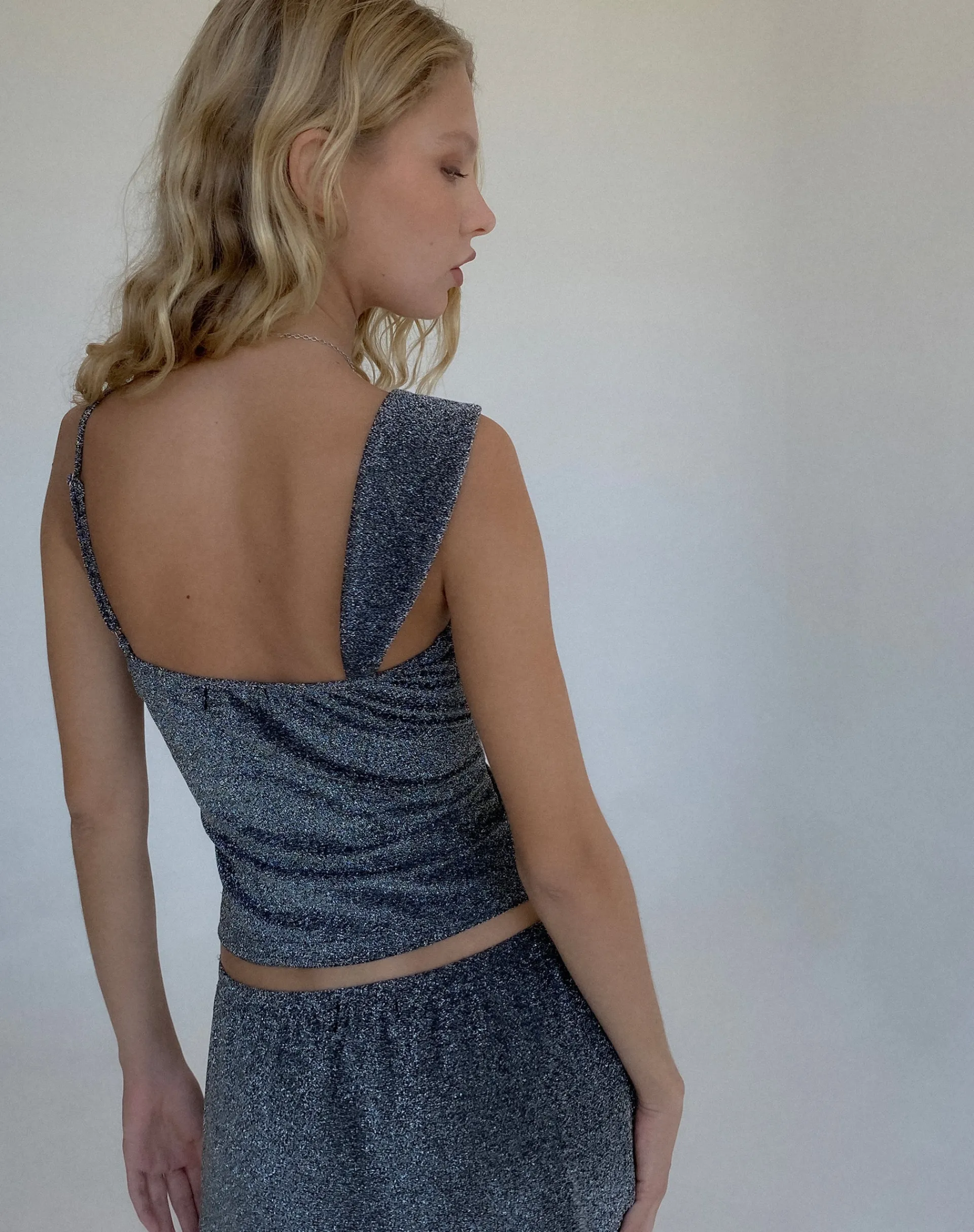 Motel Rocks Strappy Tops-Sambu Cami Top in Black Shimmer BlackShimmer