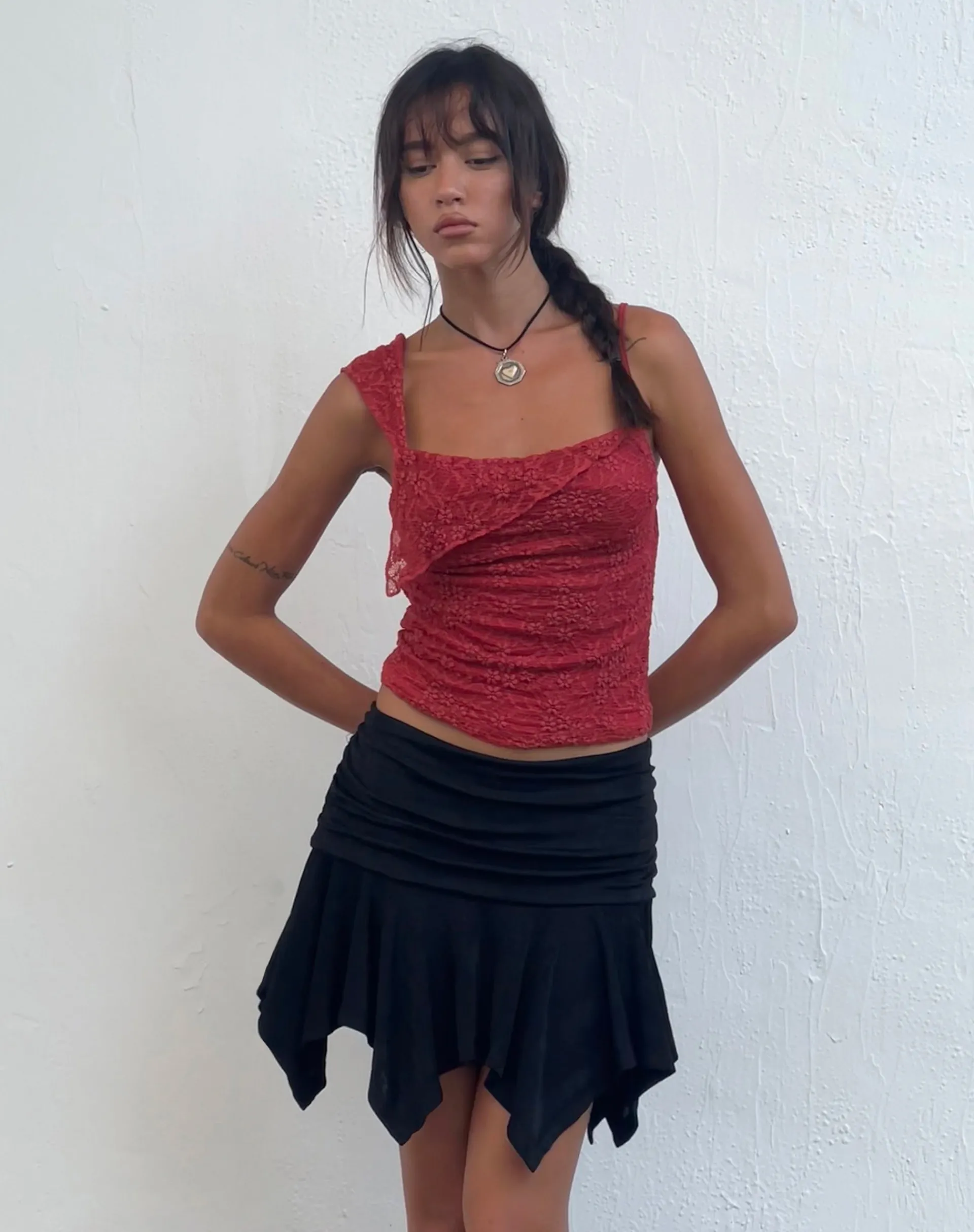 Motel Rocks Lace Tops-Sambu Lace Cami Top in Red LaceRed