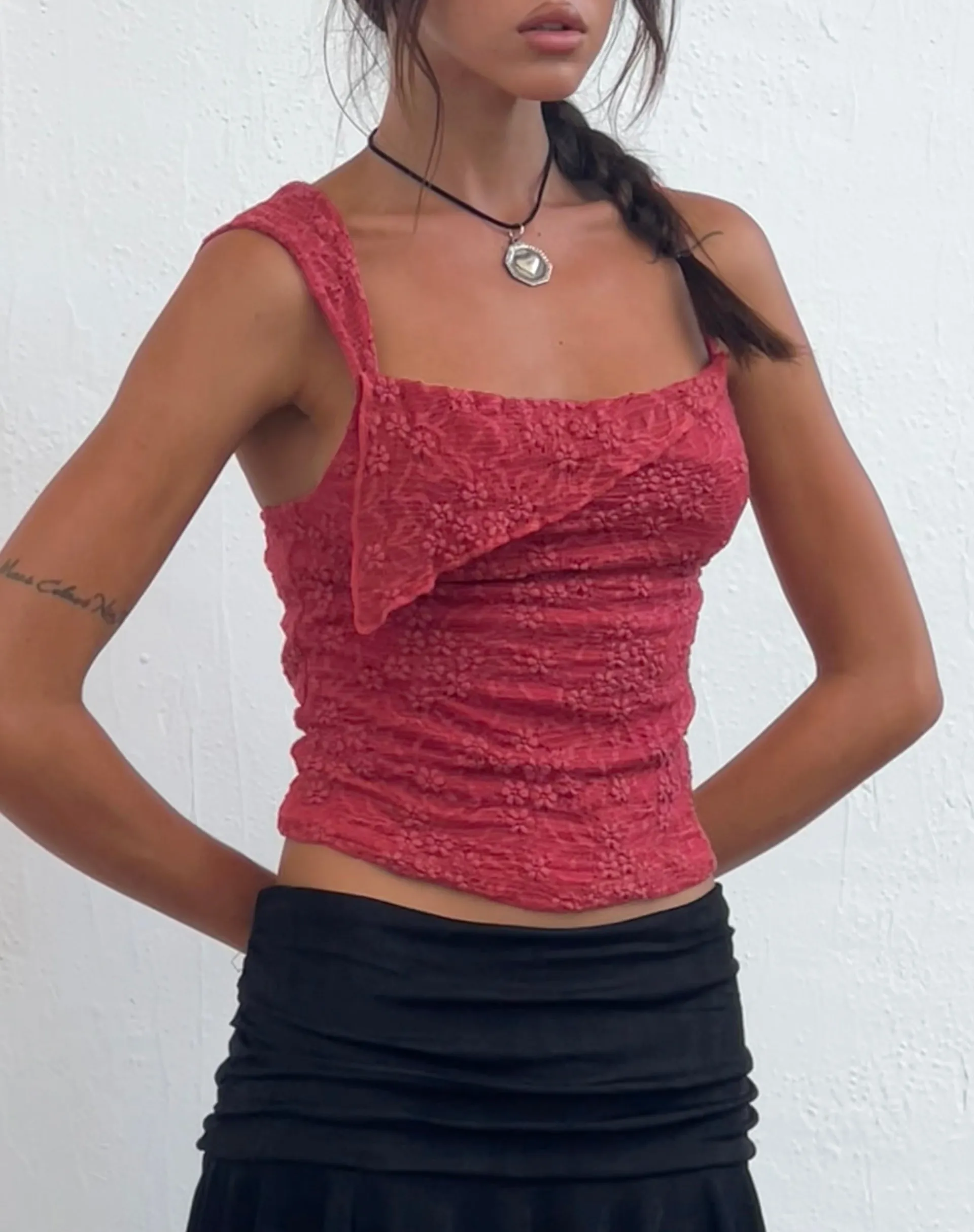 Motel Rocks Lace Tops-Sambu Lace Cami Top in Red LaceRed
