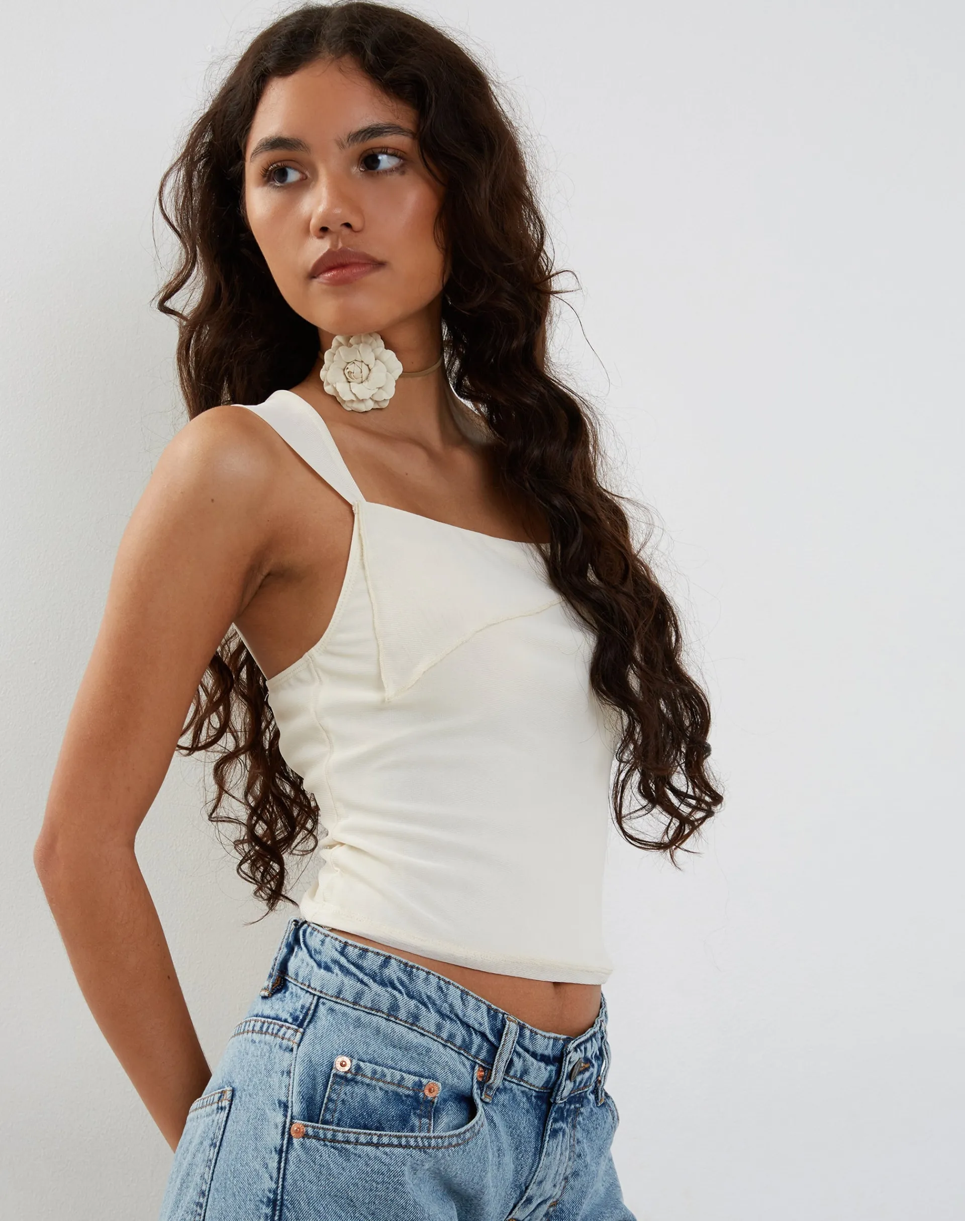 Motel Rocks Vest Tops | Strappy Tops-Sambu Top in Mesh Ivory MeshIvory