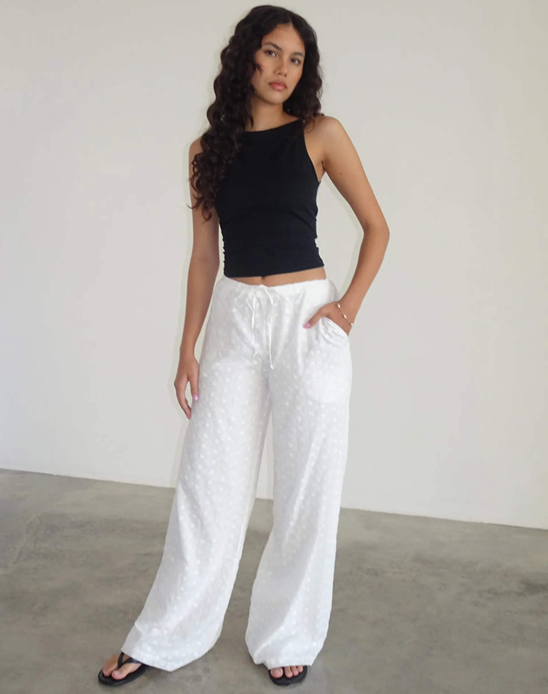 Motel Rocks Basics | Co-Ords-Samir Trouser in Broderie White BroderieWhite