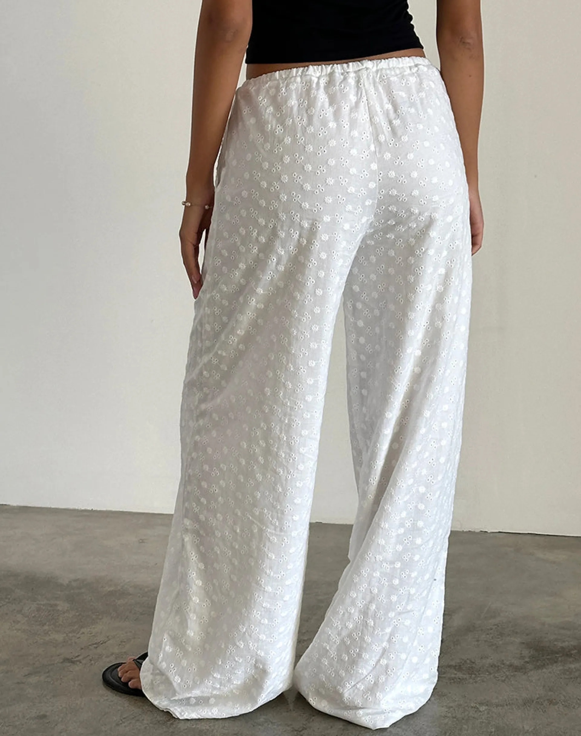 Motel Rocks Basics | Co-Ords-Samir Trouser in Broderie White BroderieWhite