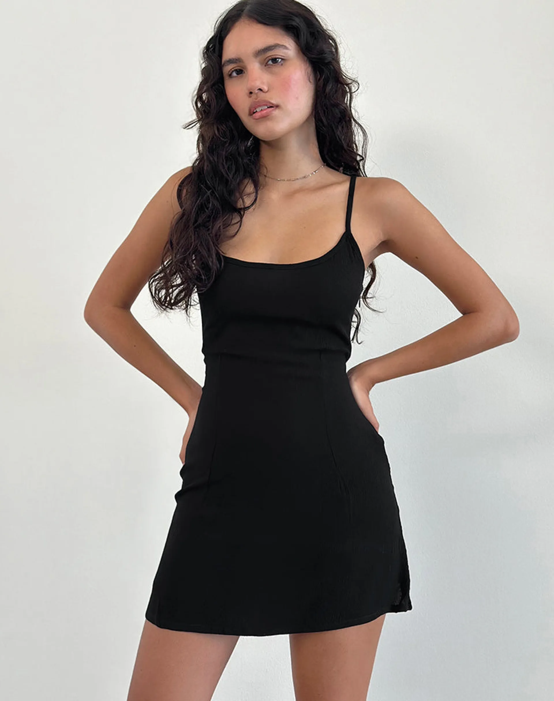 Motel Rocks Day Dresses | Mini Dresses-Samiya Mini Dress in Crinkle Black CrinkleBlack