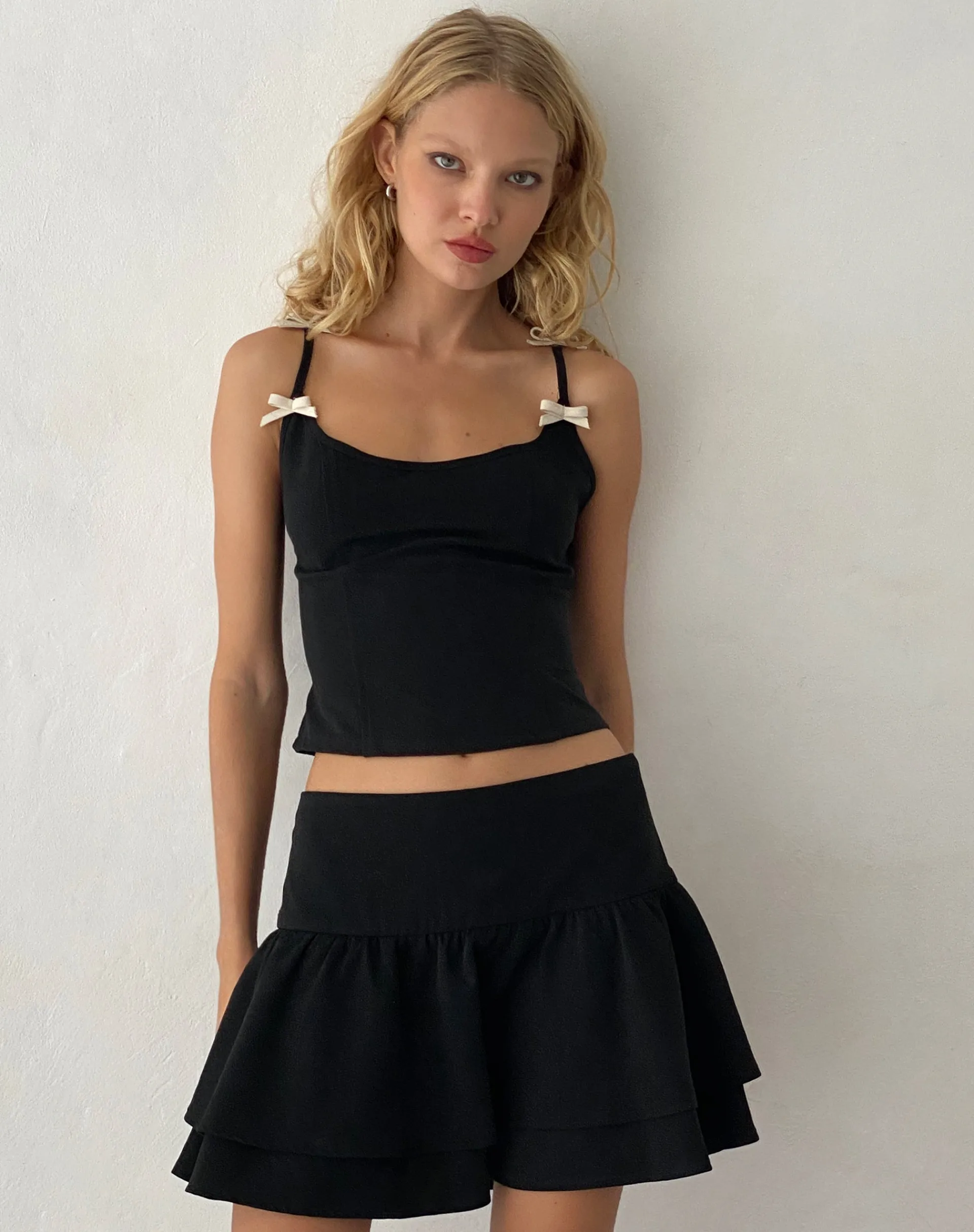 Motel Rocks Tailoring | Basics-Samrina Pleated Tailored Mini Skirt in Black