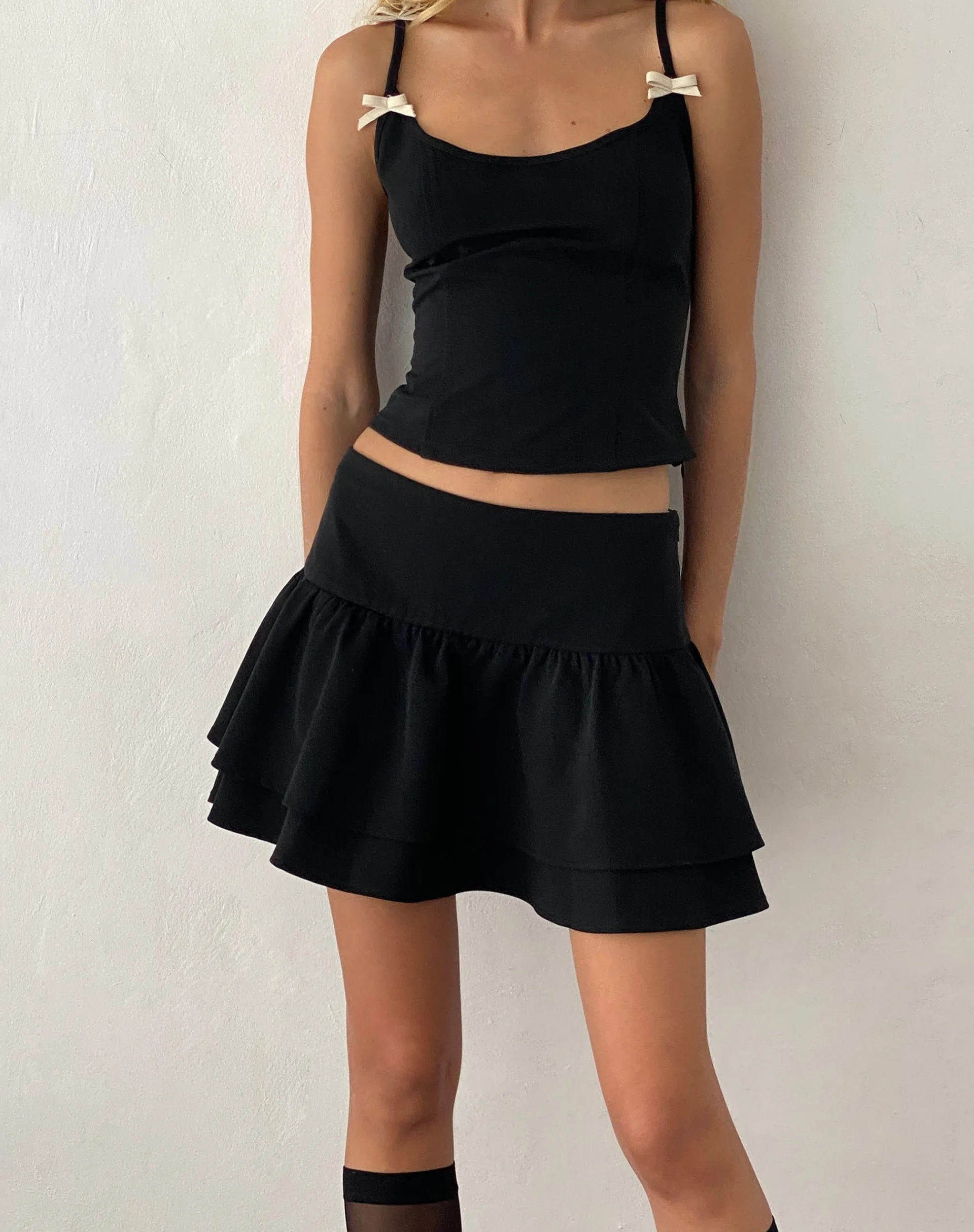 Motel Rocks Tailoring | Basics-Samrina Pleated Tailored Mini Skirt in Black