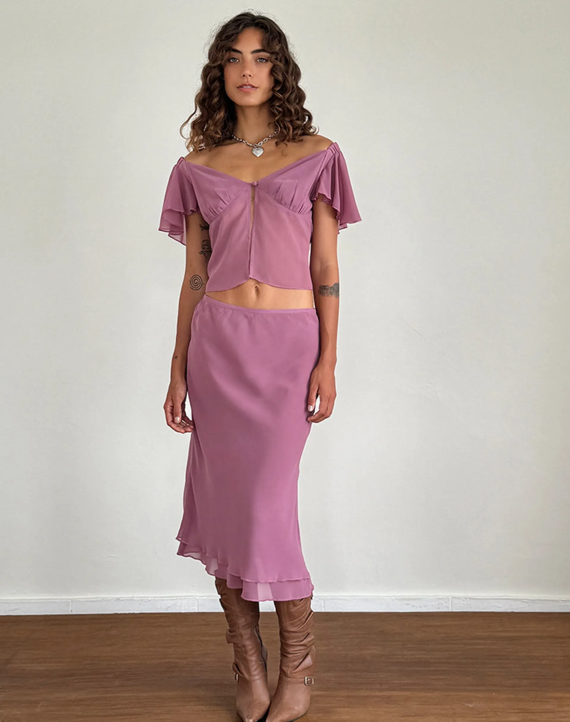 Motel Rocks Co-Ords | Crop Tops-Samsiar Top in Chiffon Mauve