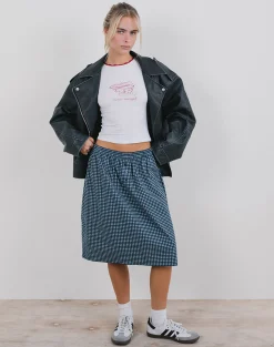 Motel Rocks A Line Skirts | Midi Skirts-Sanjina Midi Skirt in Mini Dark Blue Gingham