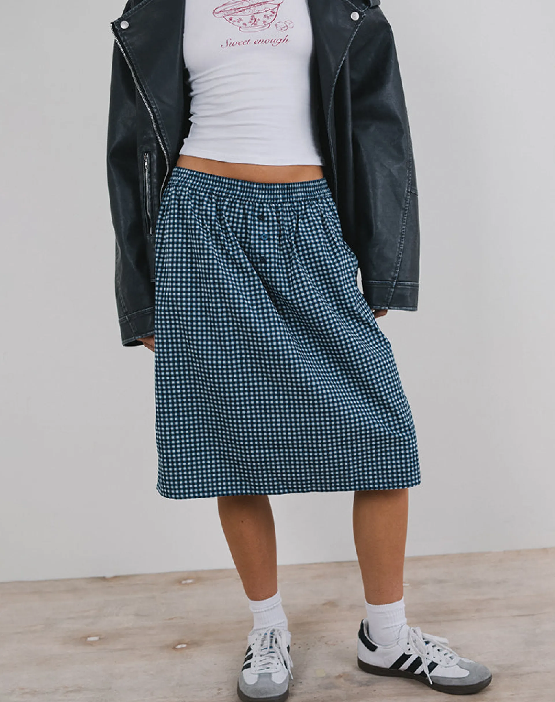 Motel Rocks A Line Skirts | Midi Skirts-Sanjina Midi Skirt in Mini Dark Blue Gingham