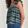 Motel Rocks Strappy Tops-Sanula Top in Linen Mono Check Green