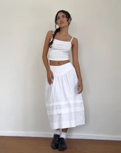 Motel Rocks A Line Skirts | Midi Skirts-Sarayu Midi Skirt in Poplin White