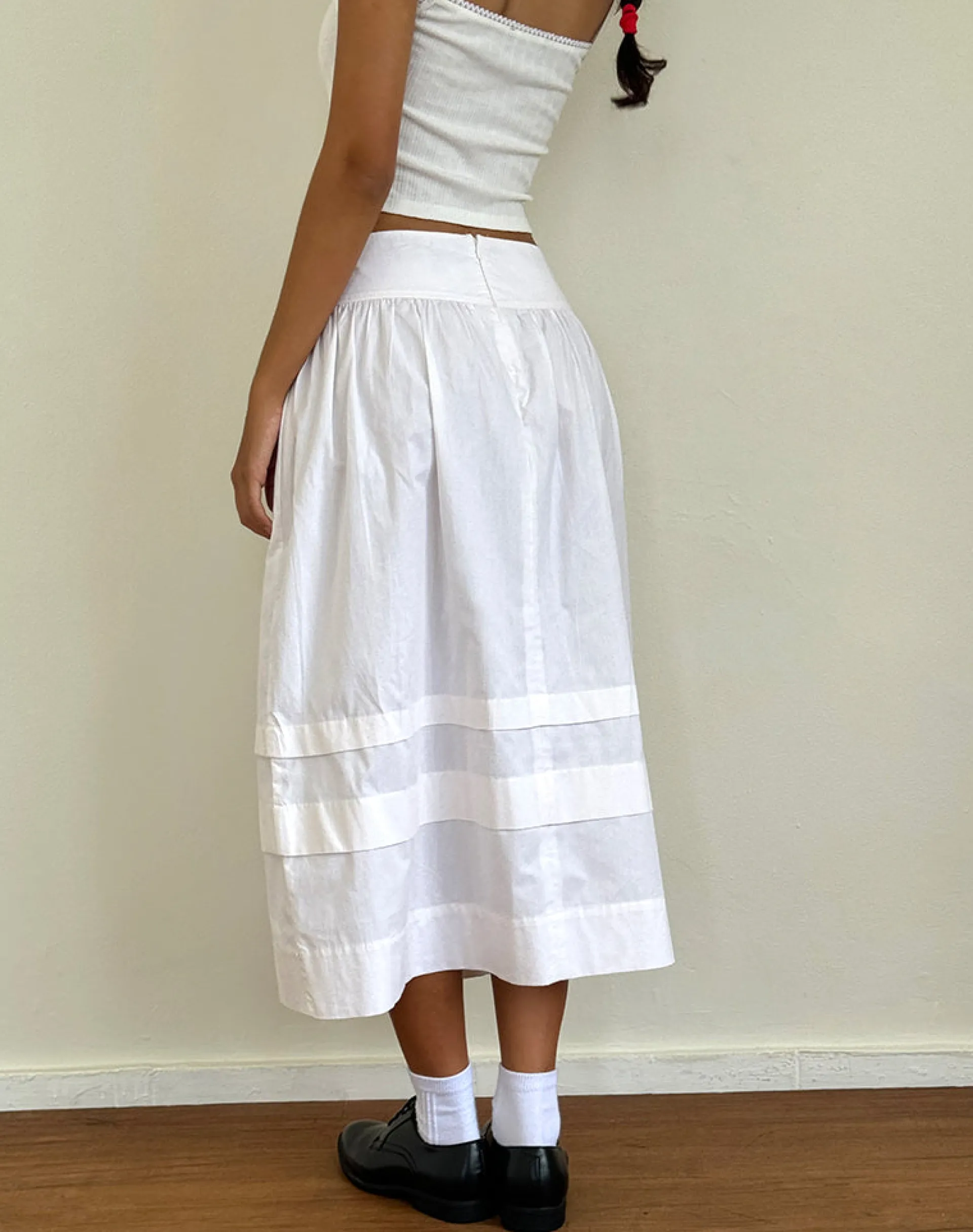 Motel Rocks A Line Skirts | Midi Skirts-Sarayu Midi Skirt in Poplin White