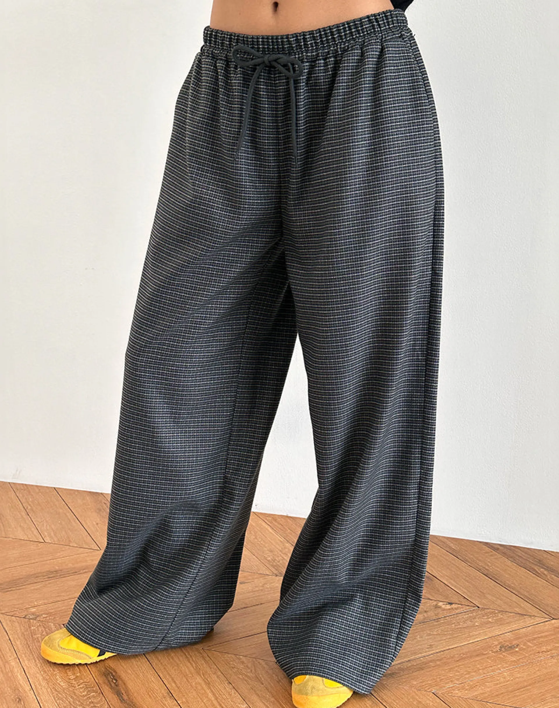 Motel Rocks Loungewear-Sasari Oversize Trouser in Check Navy CheckNavy