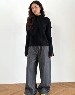 Motel Rocks Loungewear-Sasari Oversize Trouser in Check Navy CheckNavy