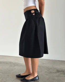 Motel Rocks Tailoring | Midi Skirts-Sasay Midi Skirt in Black Linen Rami BlackLinenRami