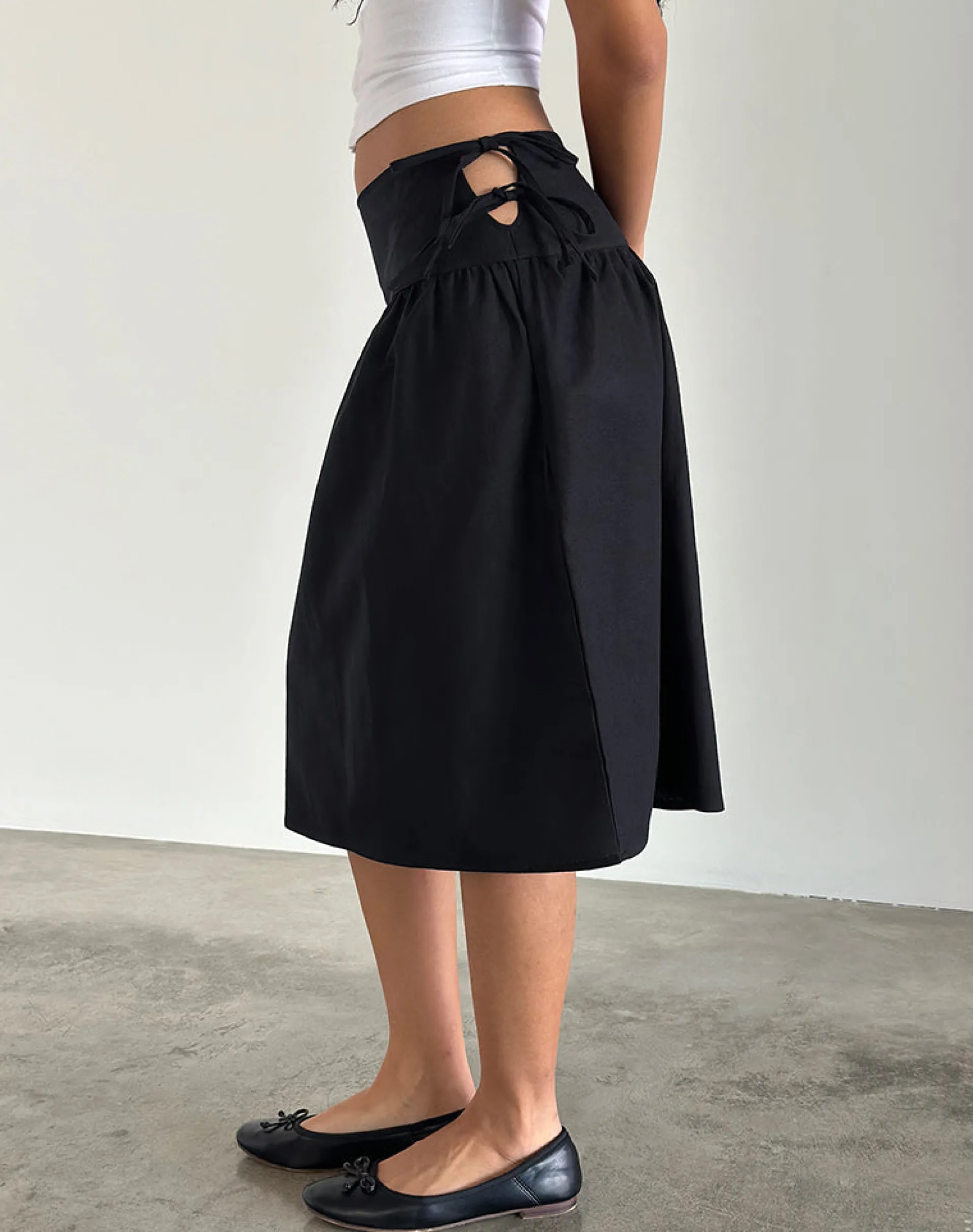 Motel Rocks Tailoring | Midi Skirts-Sasay Midi Skirt in Black Linen Rami BlackLinenRami