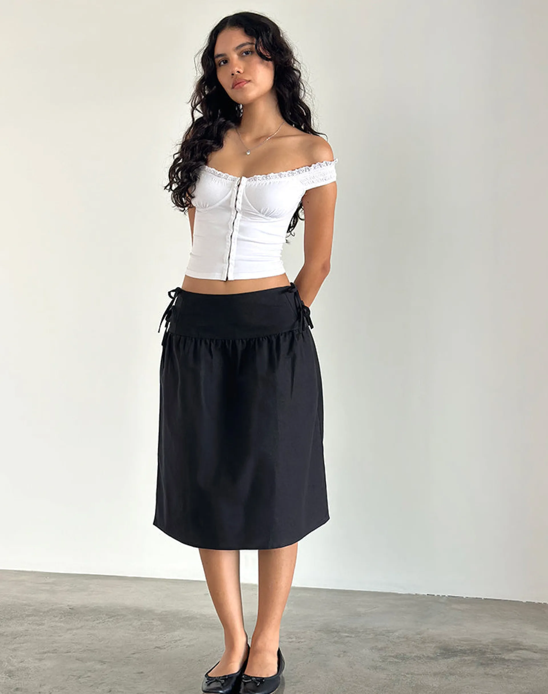 Motel Rocks Tailoring | Midi Skirts-Sasay Midi Skirt in Black Linen Rami BlackLinenRami