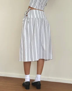 Motel Rocks Co-Ords | A Line Skirts-Sasay Midi Skirt in Vertical Grey Stripe VerticalGreyStripe