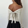 Motel Rocks Jumpers | Long Sleeve Tops-Saskia Bardot Bow Back Top in Ivory