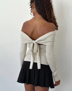Motel Rocks Jumpers | Long Sleeve Tops-Saskia Bardot Bow Back Top in Ivory