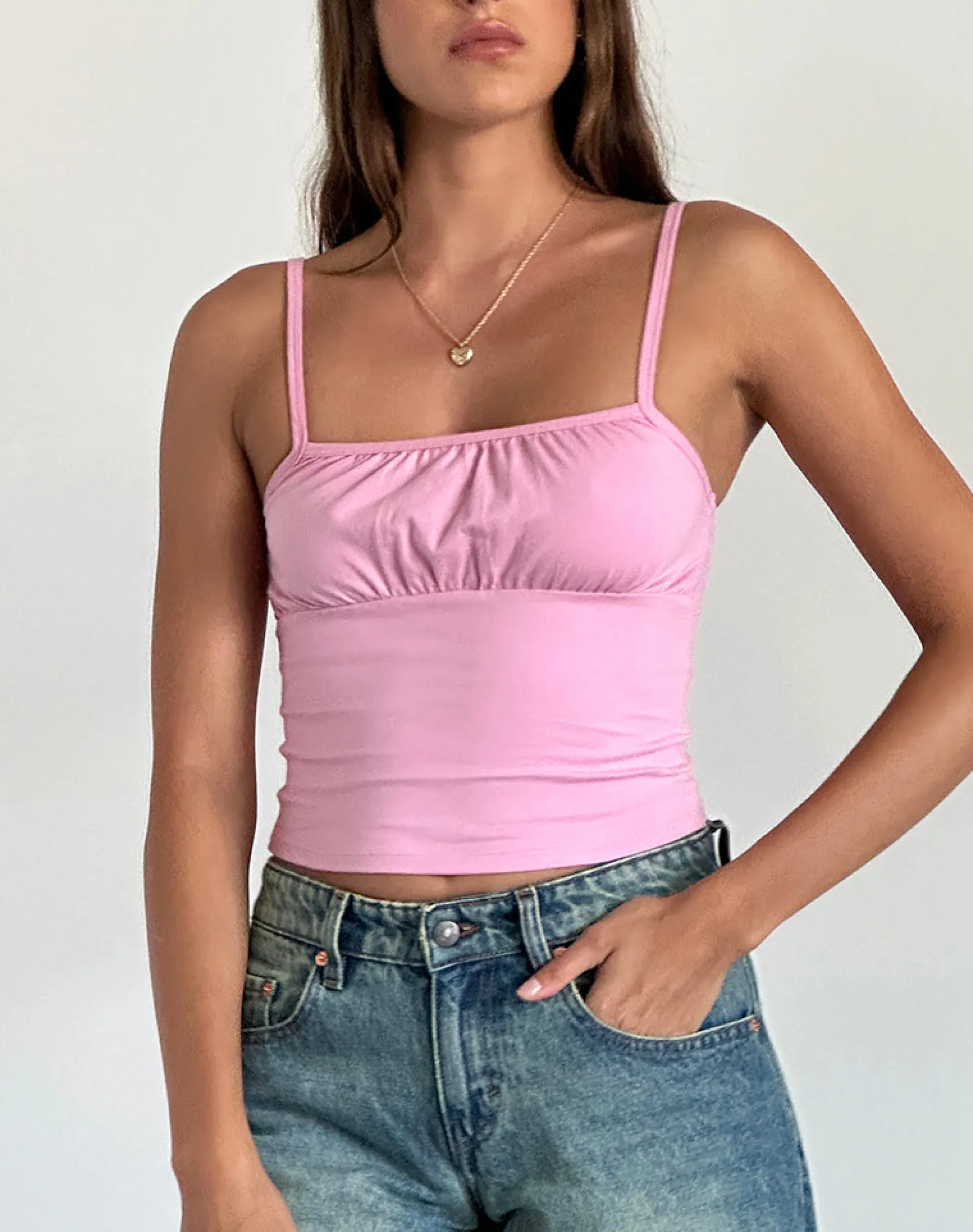 Motel Rocks Basic Tops | Strappy Tops-Sasya Cami Top in Flamingo Pink FlamingoPink