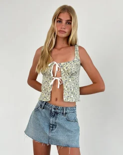 Motel Rocks Co-Ords | Printed Tops-Sauva Tie Front Top in Pretty Floral Light Sage